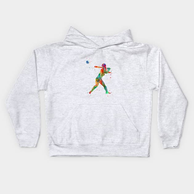 Girl softball player Kids Hoodie by RosaliArt